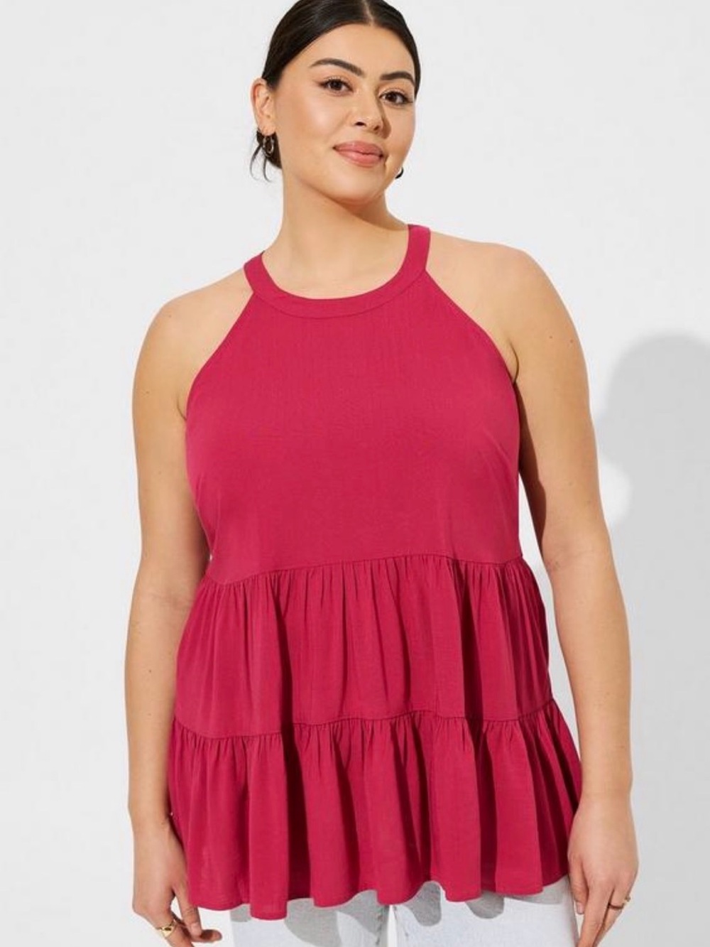 torrid Pink Ruffled Tiered Halter Tank Top